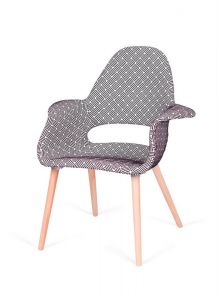 Tapicerowany fotel do jadalni Plush Arm splot czarno biała
