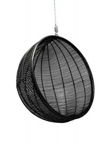 HK Living :: Wiszące krzesło Rotan Bowl - czarne || Silver