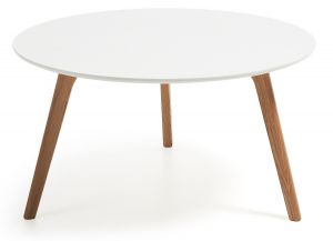LaForma :: Stolik kawowy Brick Ø90 cm biały - nogi drewniane