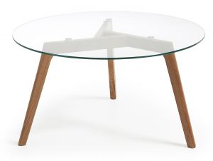LaForma :: Stolik kawowy Brick Ø90 cm szklany - nogi drewniane