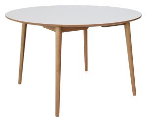 RGE :: Stół Perstorp Ø118 cm - biały blat, drewniane nogi